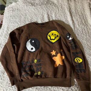 PacSun Women’s Brown Graphic Yin Yang Smiley Crewneck Sweater Small